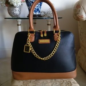 Joy & Iman Leather Black and Tan Satchel New